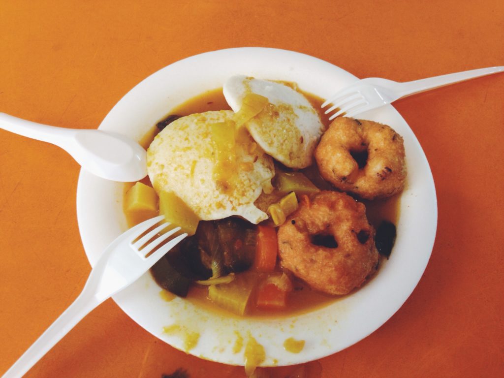Idlis and Vadas doused in curry