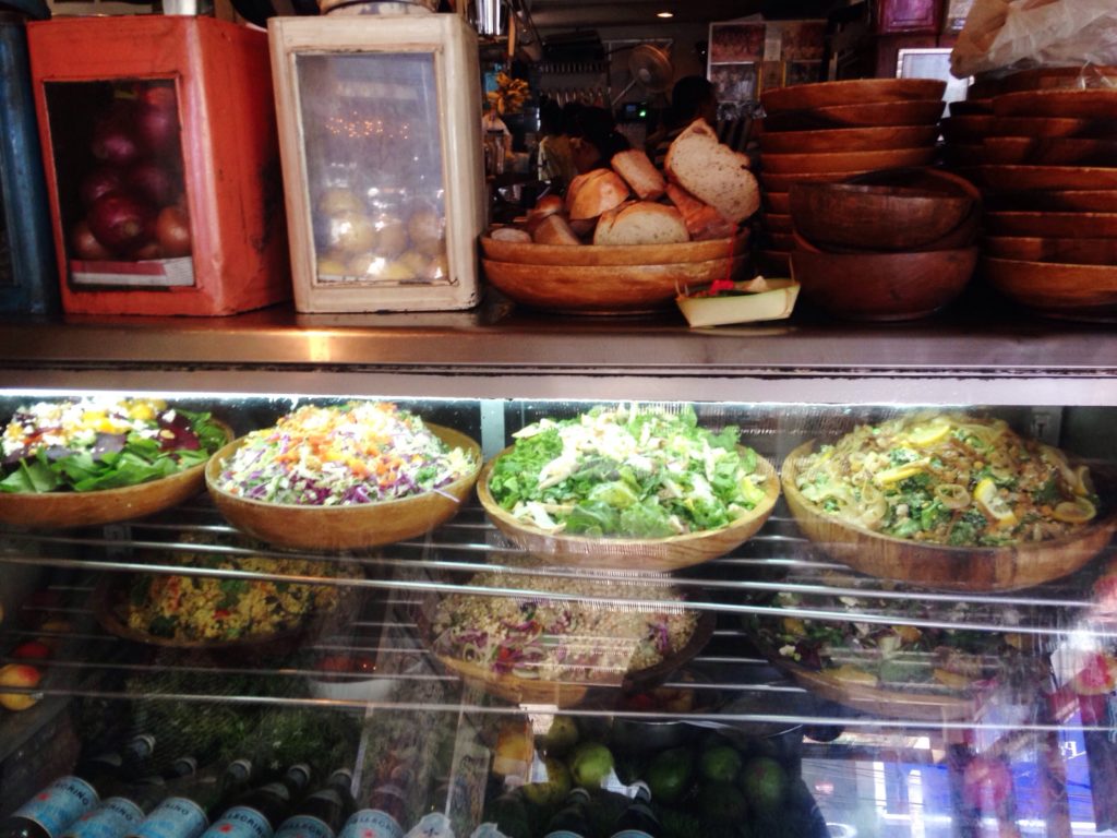 Bountiful salads beckon from the display case