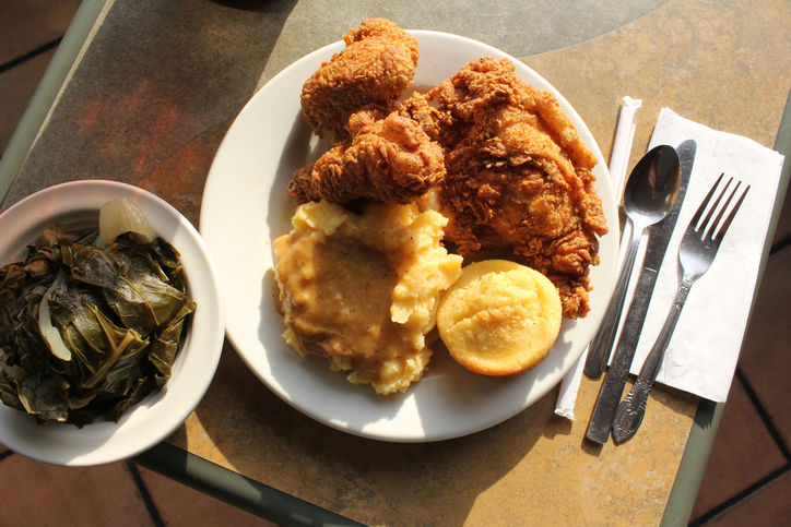 Original Photos taken in 2013 for my now closed restaurant eclectic soul food in Blue island IL. Fried Chicken Mashed Potatoes Greens cornbread 1 taken with canon 7D and 50mm lens