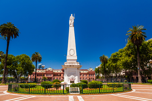 The Piramide de Mayo, located at the hub of the Plaza de Mayo, is the oldest national monument in the City of Buenos Aires.